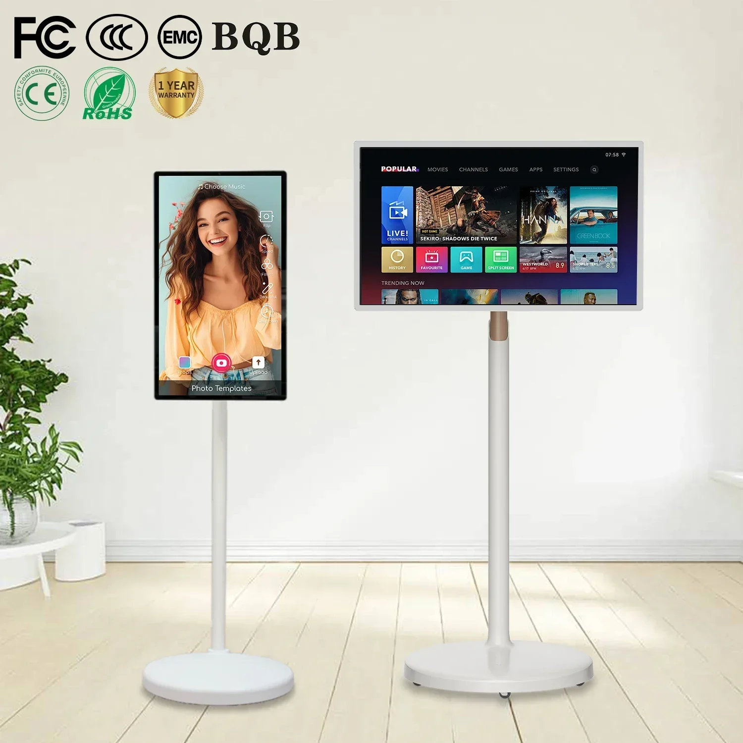 Tv Blanche Debout Moi TéLéVision Lcd Portable 21.5 Pouces Sur Pied Smart Tv éCran Lcd Tv Pour Utilisation En Salle De Sport