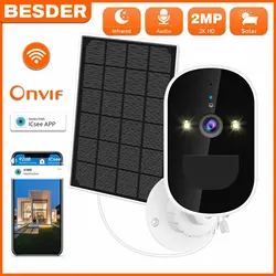 BESDER-CCTV Câmera de Segurança, Sem Fio, Solar, WiFi, Full HD, IP Áudio, Bateria Recarregável, 6000mAh, 1080P, Ao Ar Livre