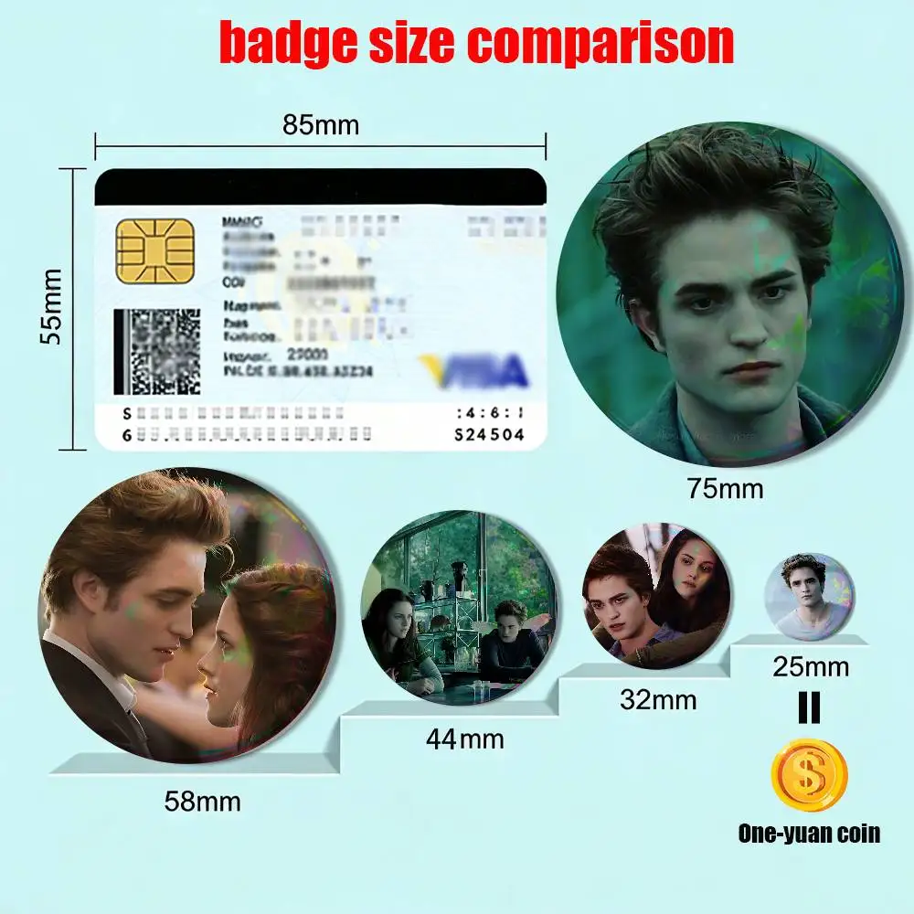Edward Bella Swan Twilight Badge on Backpack Clothes decoration Tinplate Round Brooch Funny Custom Gifts for Friend