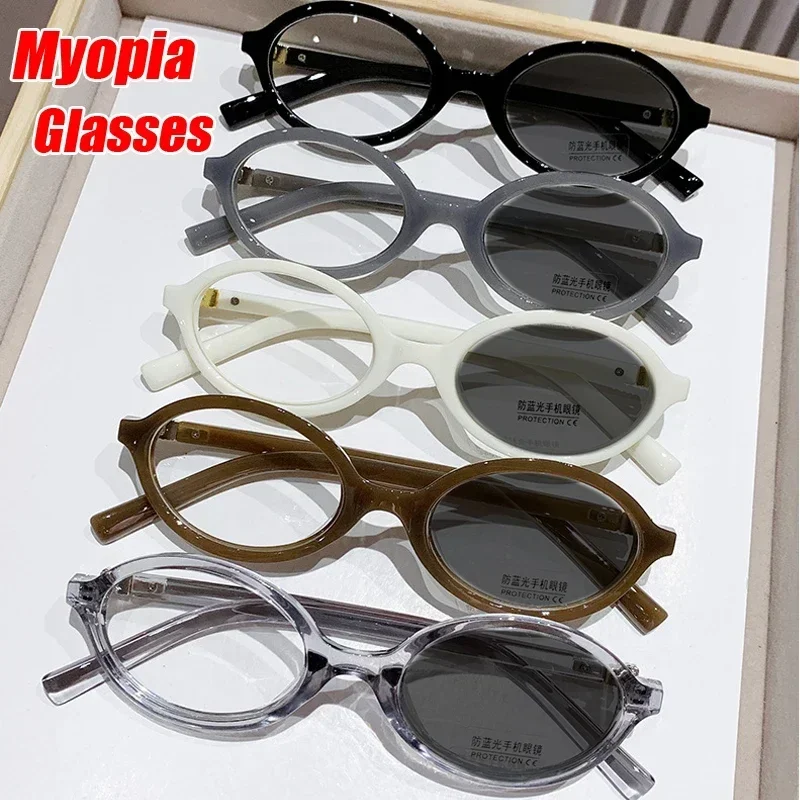 Ladies Vintage Photochromic Myopia Glasses Classic Outdoor Anti-UV Sunglasses Men Women Round Frame Finished Myopia Eyewear