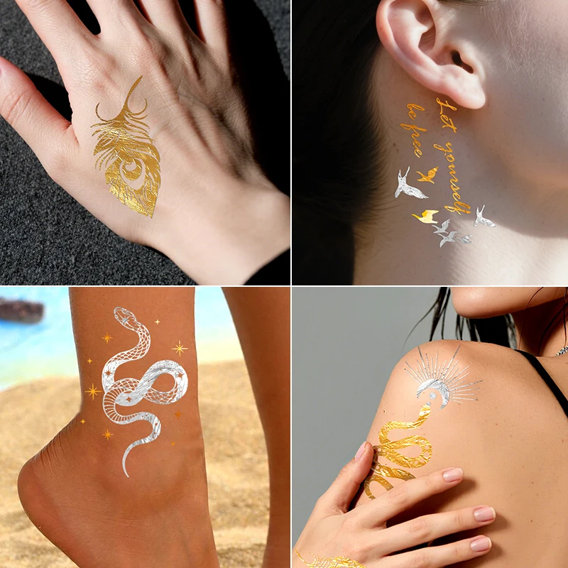 Glitter Bohemian Temporary Tattoo Sticker Golden Silvery Henna Waterproof Tattoo Sticker For Women Body Art Fake Tattoo