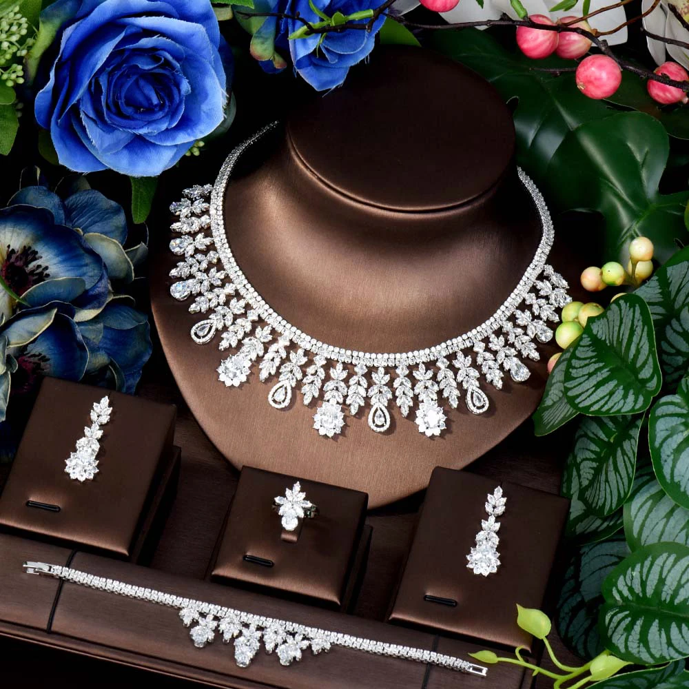 

Luxury Large Teardrop Necklace Earrings Bracelet Jewelry Accessories Bridal Wedding Party Holiday Sets M-1