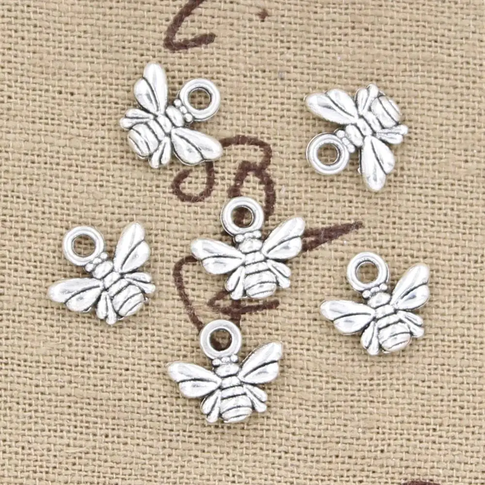 100 pièces breloques abeille 10x11mm Antique Bronze couleur argent plaqué pendentifs faisant