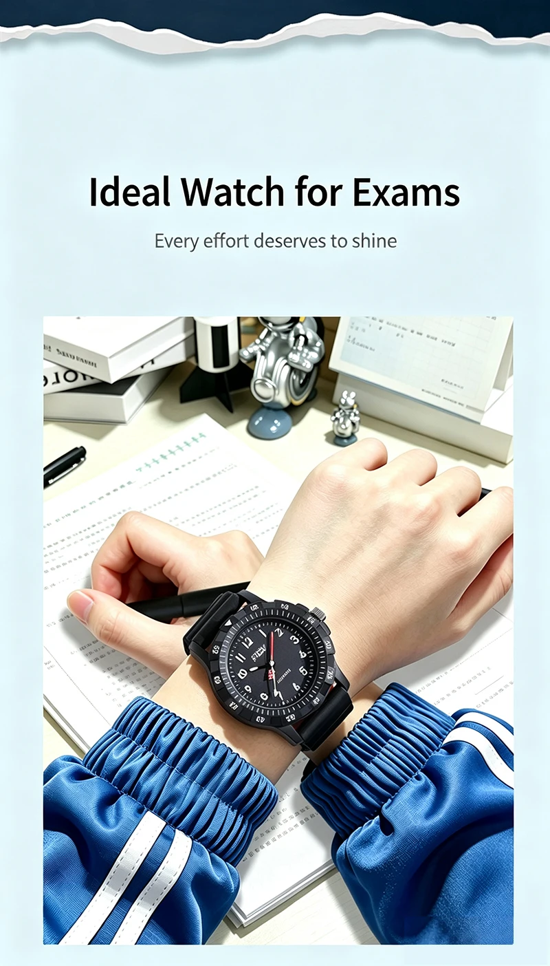 Unisex Student Quartz Watch Silicone Strap Large Number Dial Waterproof Sports Wristwatch for Teen Boys Girls School Daily Wear