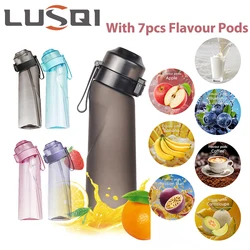 LUSQI Air Flavored Water Bottle With 7 Flavor Ring Sports Fashion Straw Tritan Plastic Cup Suitable for Outdoor Sports Fitness