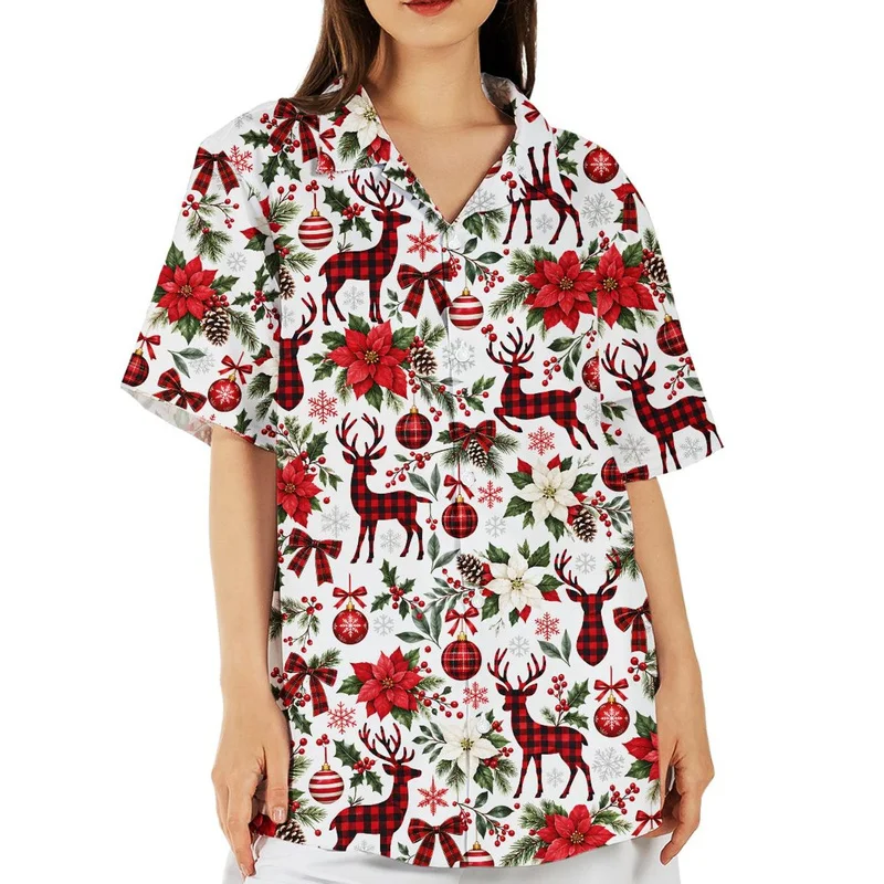 2027 Christmas Pickle and Festive Animal Print Hawaiian Shirt Mens Novelty Short Sleeve Shirts with Holiday Button Up Styling