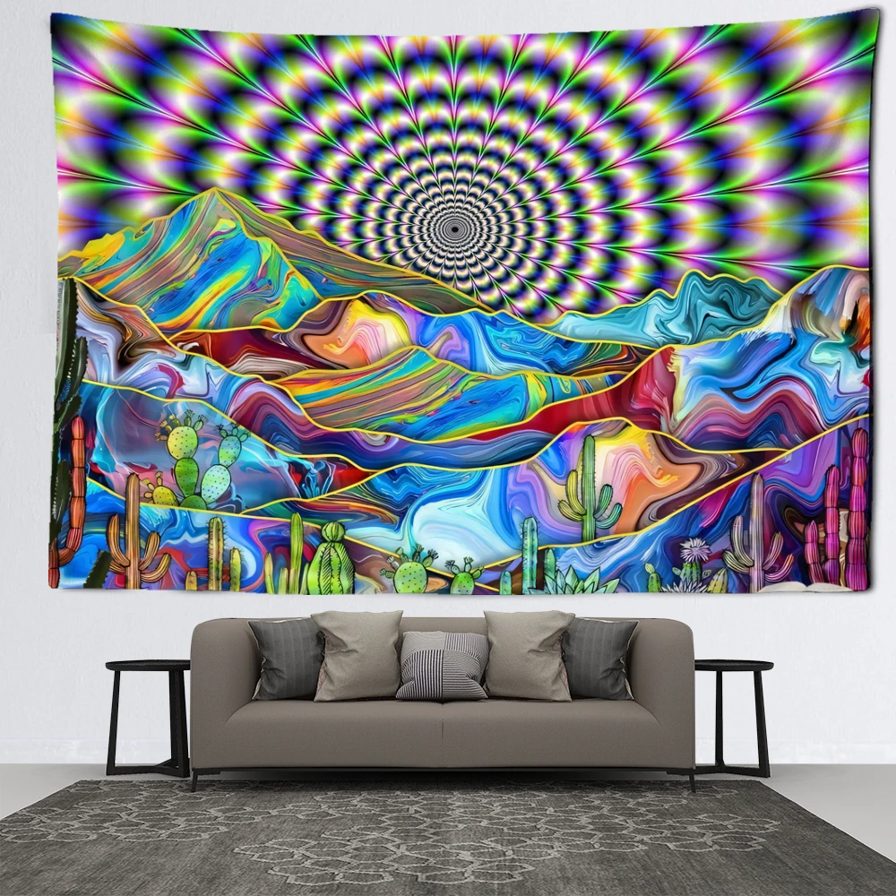 Psychedelic Peak Cactus Tapestry Wall Hanging Vertigo Art Abstract Simple Wizardry Hippy Bedroom Dormitory Home Decor