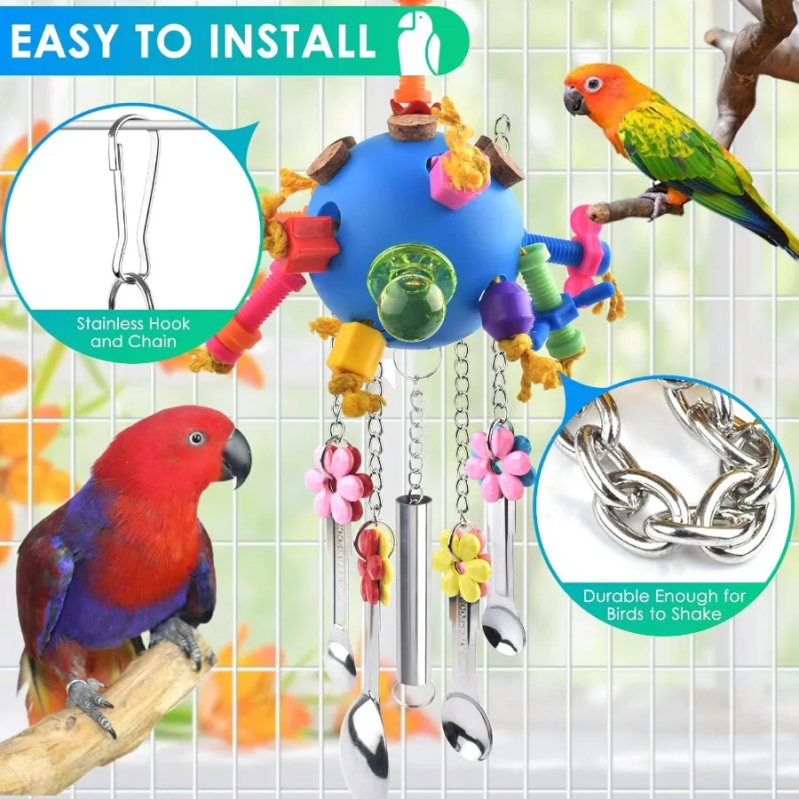Bunter Acryl-Ziehlöffel, Vogelspielzeug für Papageien und kleine Vögel, langlebiges Kauspielzeug, ideal für Papageien, afrikanische Graupen, Conures Ca