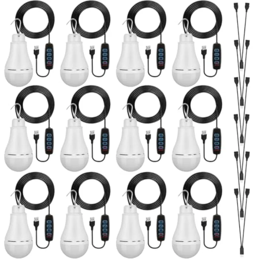 

Pcs USB Light String LED Portable Light Bulb Rechargeable USB Strip Camping Lantern with Splitter Cable for Camping Porch Backy