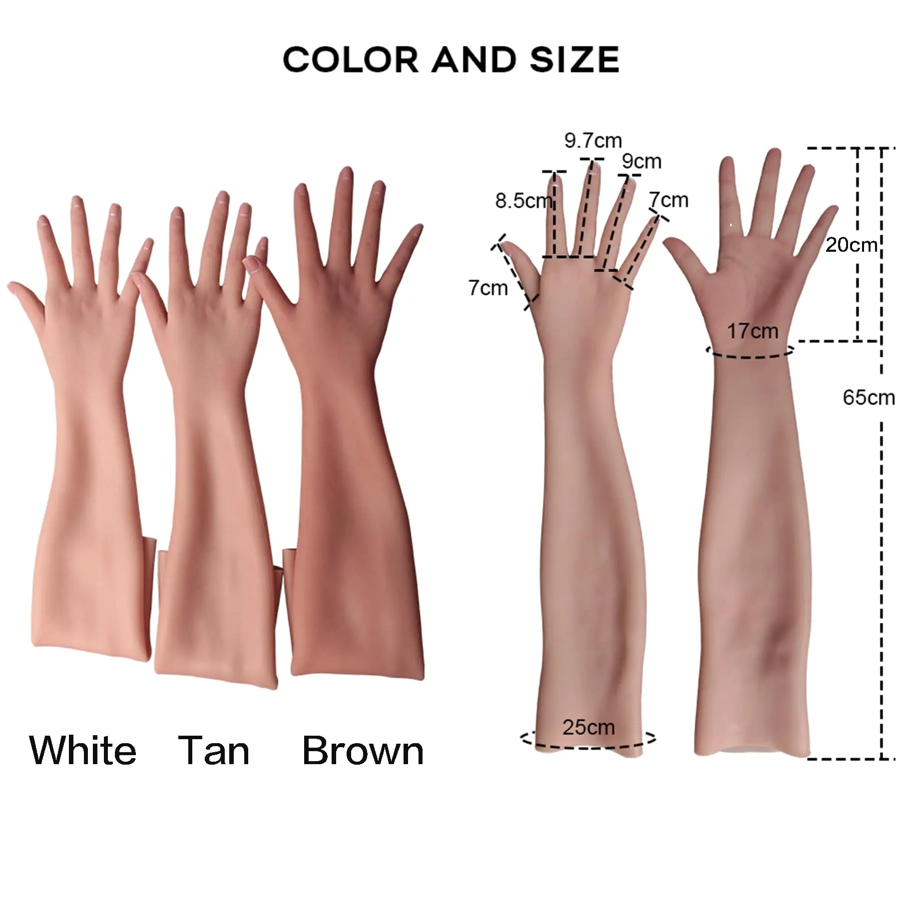 Silicon65cm Female Hand Gloves Sleeves Highly Simulated Skin Texture Prosthesis Arm Cover Scars for Crossdresser Cosply