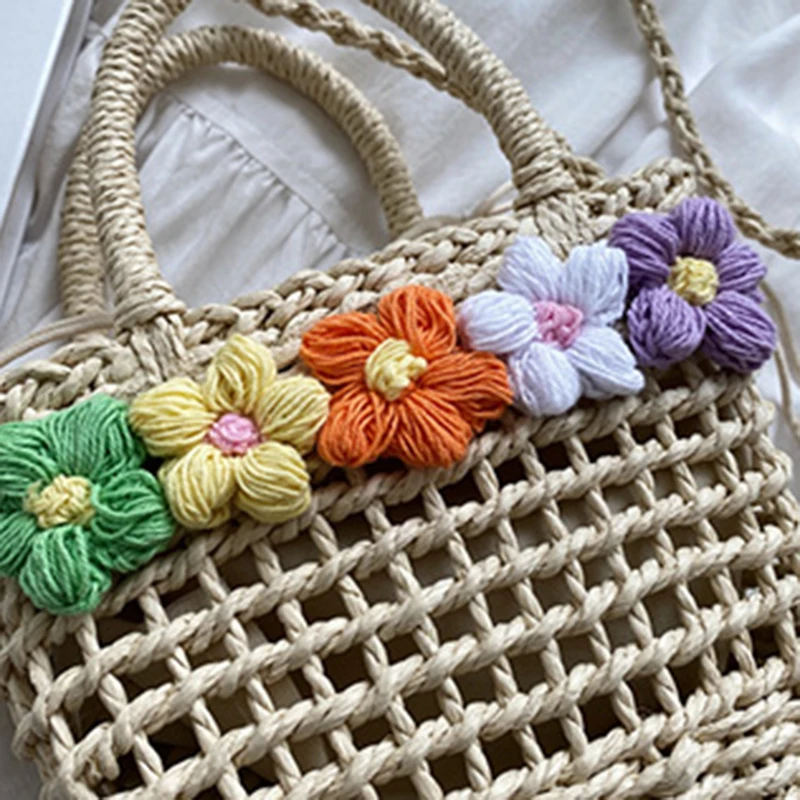 Hot Selling New Straw Woven Women Bag Summer Flower Fashion Woven Bag Handbag Paper Rope Hollow Casual Popular Shoulder Bag