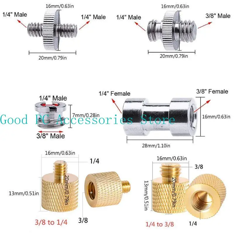 

22Pcs 1/4 inch Male to 1/4" 3/8" Male Metal Threaded Screw Adapter Tripod Screw Converter for DSLR Camera Tripod Monopod