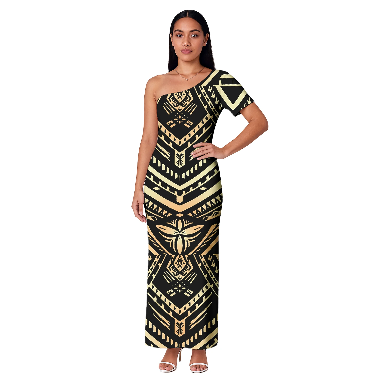 

New Islander Puletasi Clothing Samoa Tapa Design Dresses Lady One-shoulder Women Customized Dress