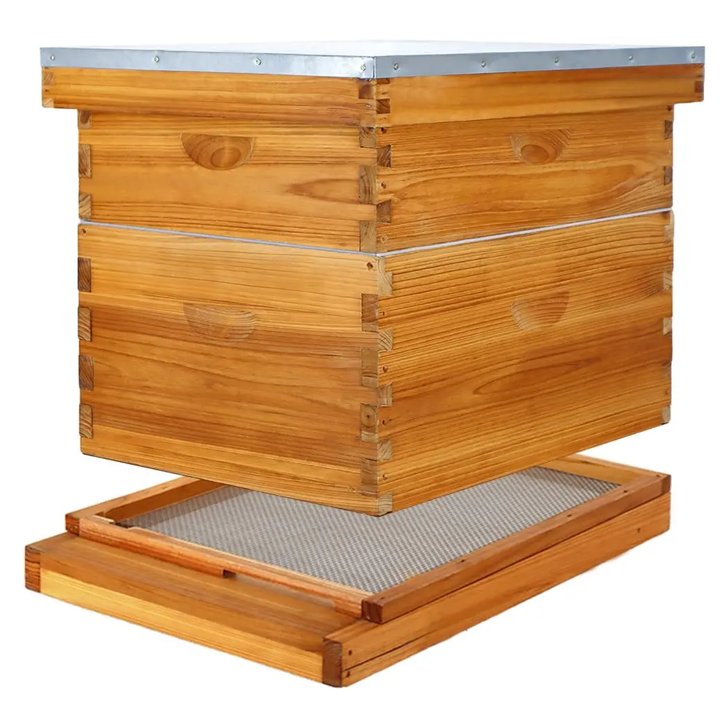 10 Frame Beehive Kit with Screened Bottom Board Dipped in Heavy Beeswax, Bee Hive Boxes Starter Kit for Bee Keekeepers
