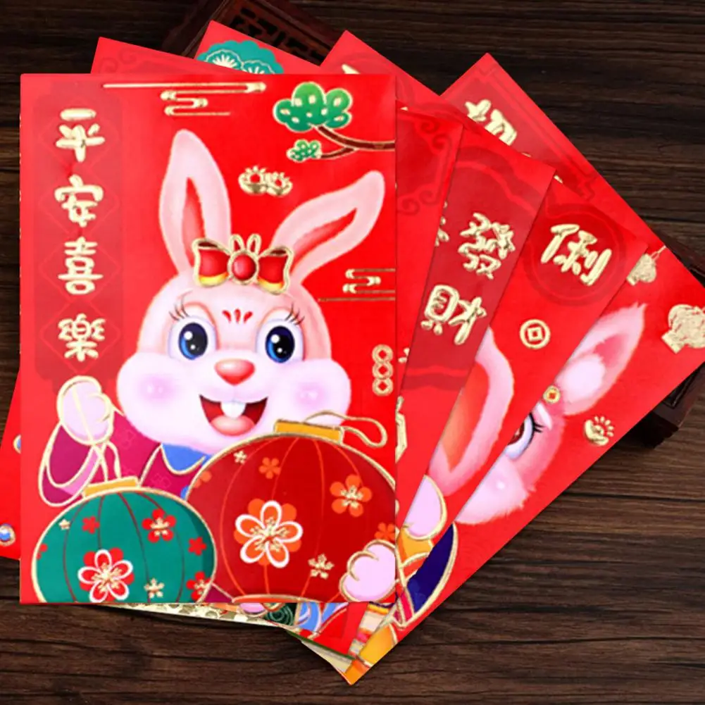 Red Envelopes 6Pcs Useful Beautifully Foil Stamped  2023 Rabbit Patterns Red Packet for Festival