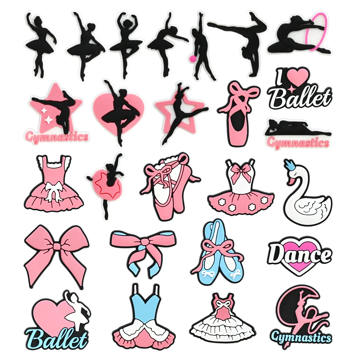 26pcs set New Arrival Sweet Pink style Dance Ballet PVC Shoe Charms Fashion Removable DIY Decor Ornaments For Clogs Best Gift