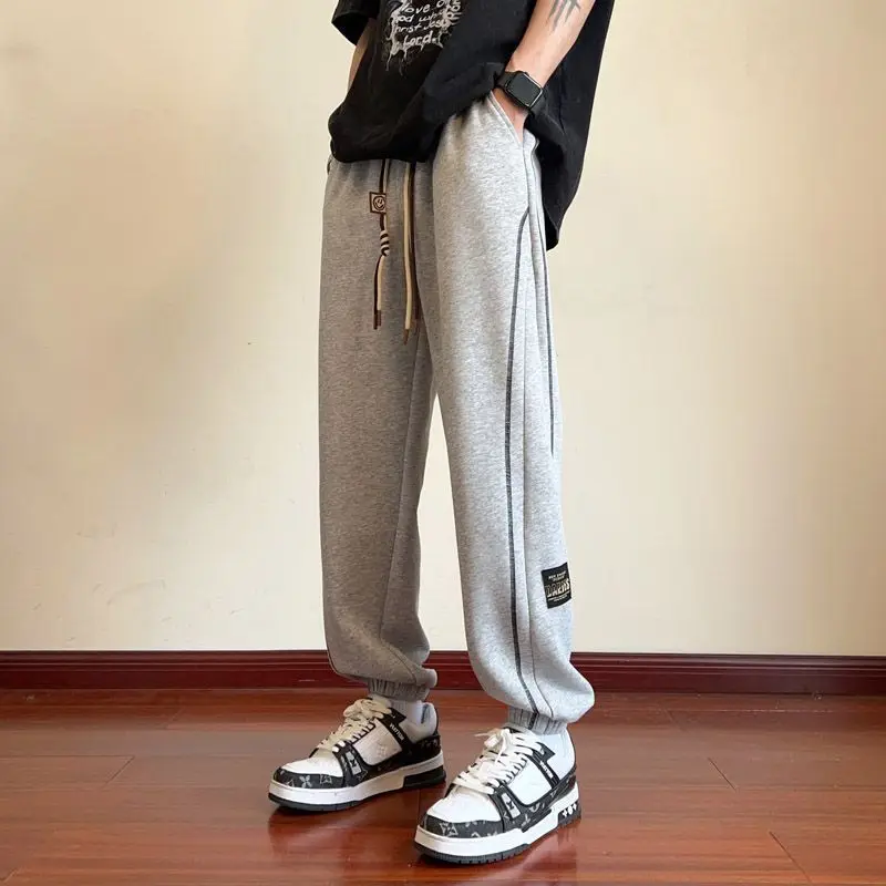 Trendy Version Personalized Street Fashion Loose Casual Pants Men's Patchwork Pocket Striped Drawstring Straight Sports Trousers