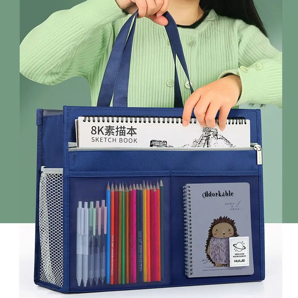 กระเป๋าใส่หนังสือแบบพกพา ผ้าอ็อกซ์ฟอร์ดหนาพิเศษ ความจุขนาดใหญ่ ใส่เอกสาร A3 ได้ กระเป๋าเก็บภาพวาด กระเป๋าซิปใส่เอกสาร 8k อุปกรณ์สำนักงานและโรงเรียน