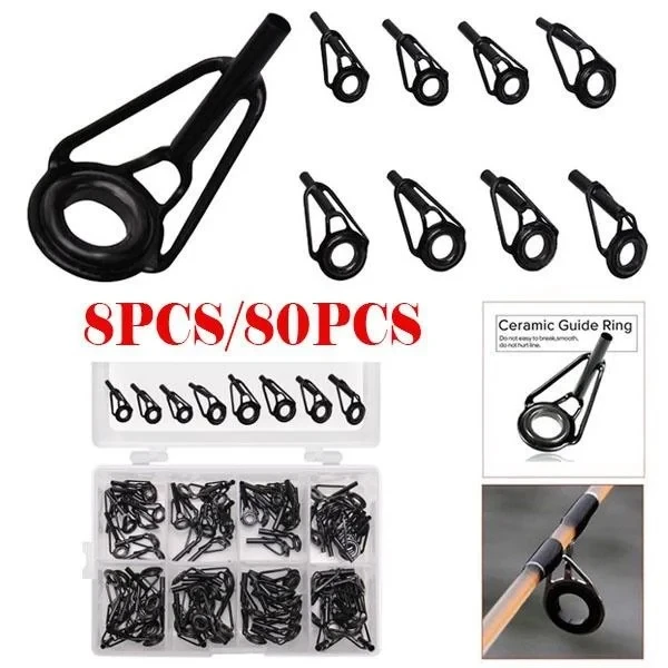 8/80pcs/Box Fishing Rod Guide Tip Repair Kit Set DIY Eye Rings Stainless Steel Frames Ceramics TS Line Guide Ring