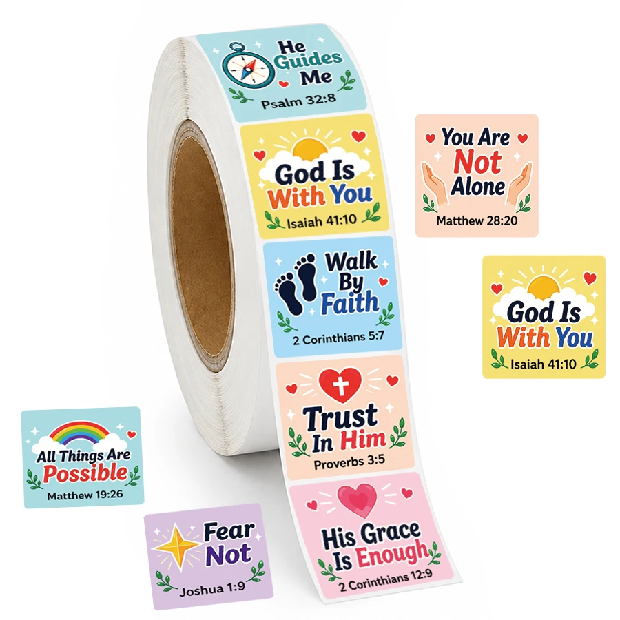 

500 Pcs Christian Bible Verse Labels Roll, Inspirational Scripture Stickers, Faith Based Gift Packaging Seals for Journals