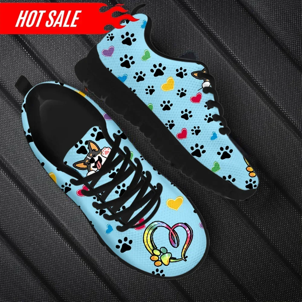 Kawaii Welsh Corgi Cartoon Pattern Flat Shoes for Dog Lovers Lightweight Lace up Sneakers Breathable Walk Footwear