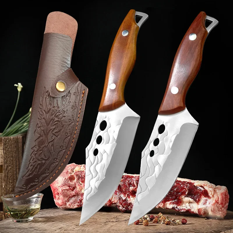 Stainless Steel Boning Knife 5Cr15 Kitchen Knife Meat Chef Butcher Cleaver Wood Handle Handmade Forged Cooking Knife With Cover