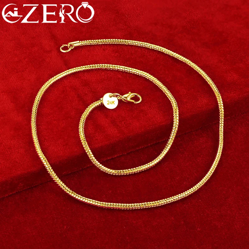 ALIZERO 18K Gold Necklaces 925 Sterling Silver 3MM Snake Chain Necklace For Women Men Fashion Party Luxury Charm Jewelry Gift