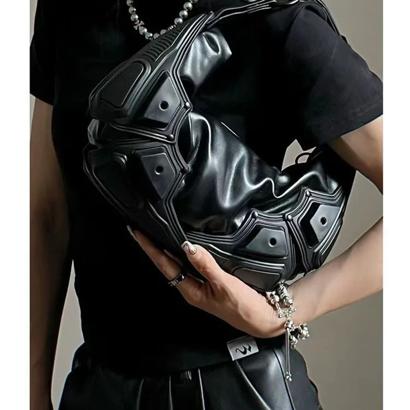 

Vintage Underarm Bag Women Punk Shoulder Bag Punk Tote Bag Girls PU Leather Armpit Bag Multipocket Female Commute Daily Bag