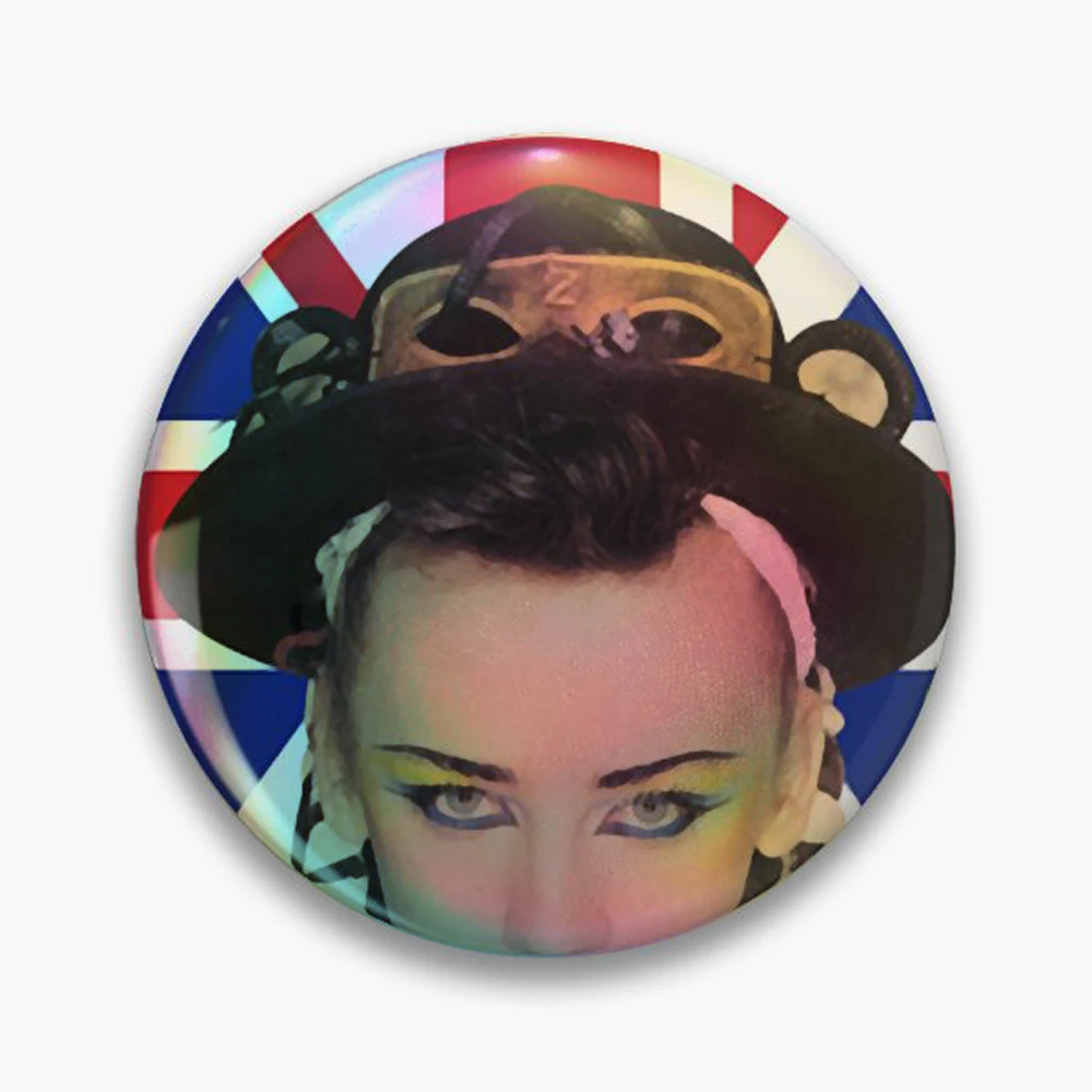 Boy George  Pin Holographic Star Heart Pin Brooches Laminated Button Fashion Accessory