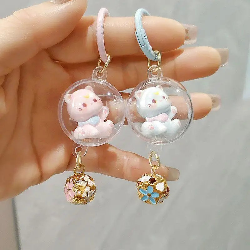 1 Piece Household Student Schoolbag Pendant Cute Three-dimensional Bell-shaped Cat Wind Chime Keychain Girl Bag Accessories