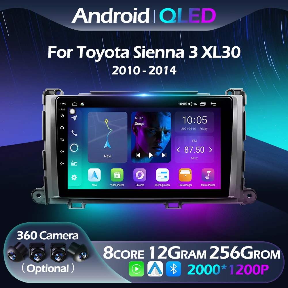 

QLED For Toyota Sienna 3 XL30 2010 - 2014 Car Radio Multimedia Video Player Navigation GPS Carplay Android Auto 4G WIFI DSP BT