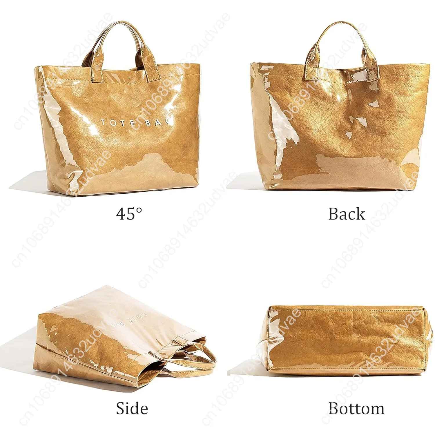 Lushandy PVC Tote Bag Women's Letters Print Large Kraft Paper Carry All Bag Top Handle Clear Hobo Handbag