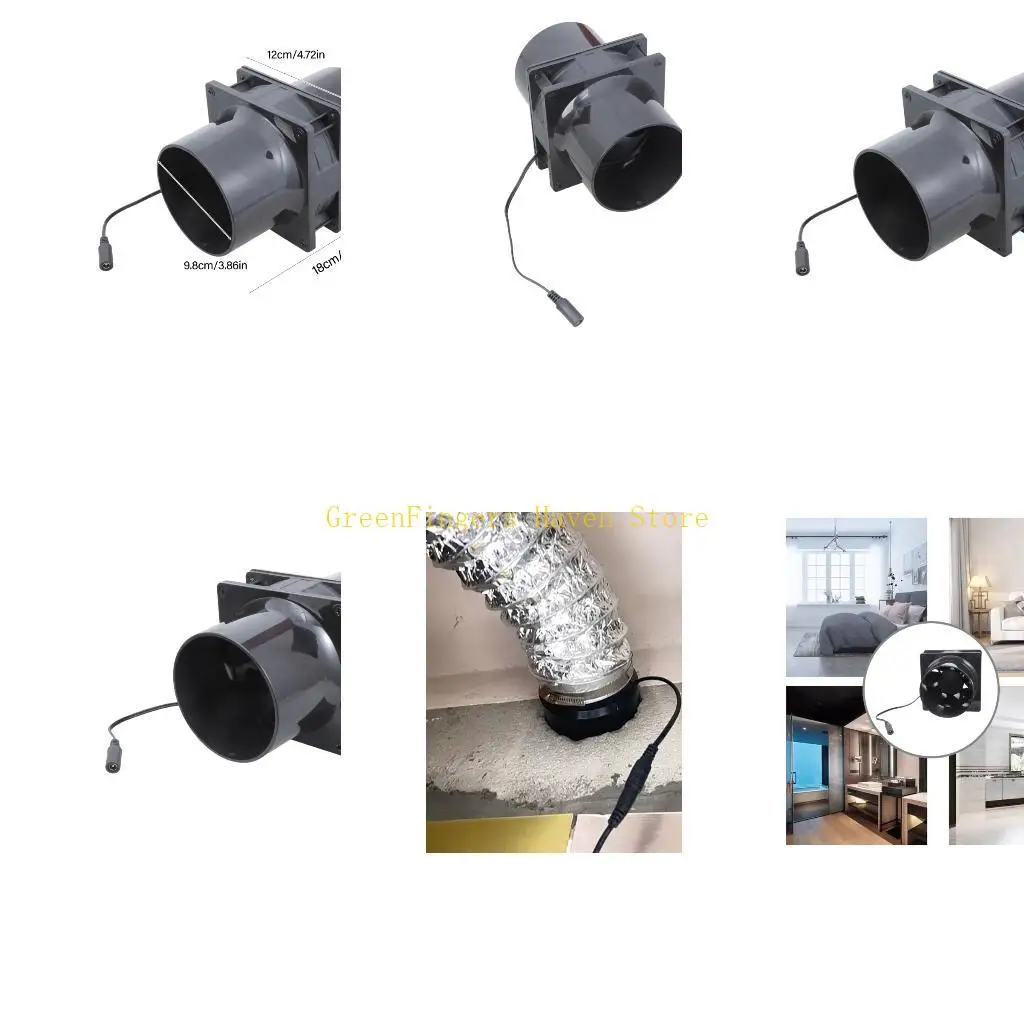 F68D Inline Blower 12V Exhaust Fan With Two Air Ducts For Exhaust Electronics Cooling