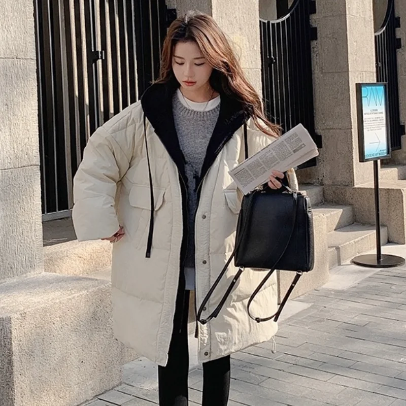 Winter Jackets for Women 2024 New Outerwears Fake Two Pieces Casual Coats Down Windproof Thickened Warm Mid-length Down Jacket