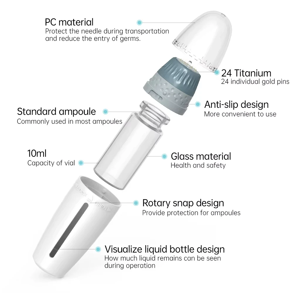 Jarum Bio H24 jarum mikro Titanium, stempel kulit jarum dapat diatur, alat jarum mikro dan aplikator Serum untuk perawatan kulit