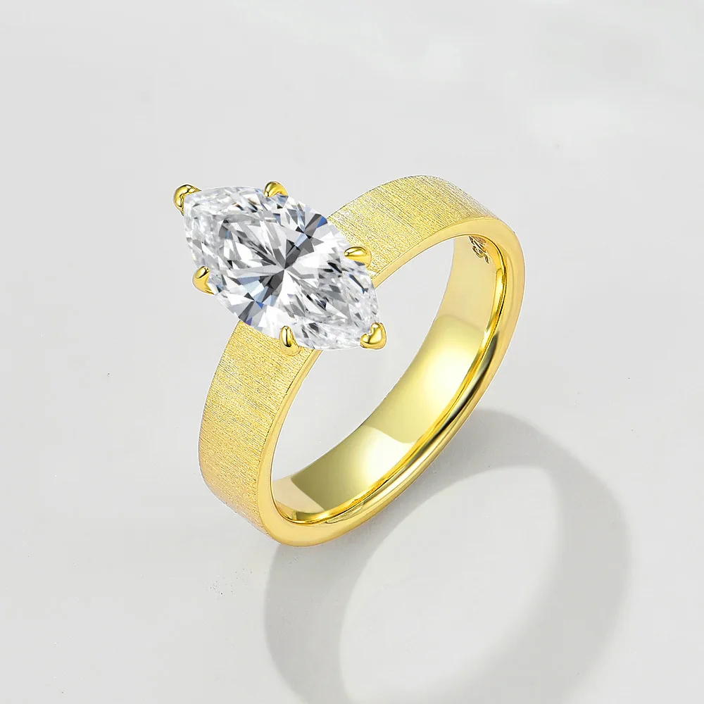 

Dave&di S925 Pure Silver 2-carat Horse Eye D-color Moissanite Ring For Women Cross-border Gold-plated Brushed Wide Face Ring Fo