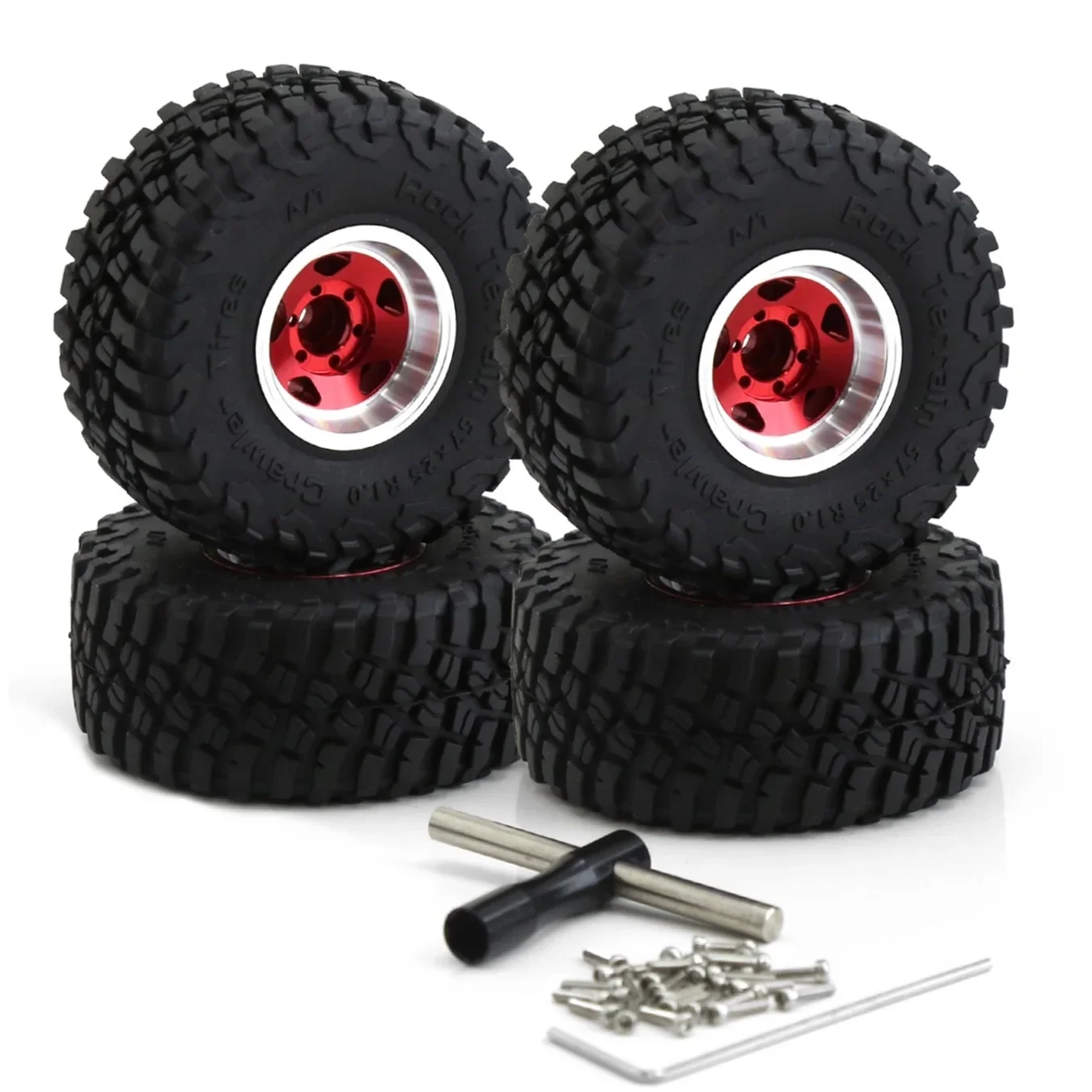 4 Uds 57mm Metal 1,0 "Beadlock llanta de rueda juego de neumáticos de goma para 1/18 1/24 RC Crawler Axial SCX24 AX24 TRX4M FCX24 piezas de mejora