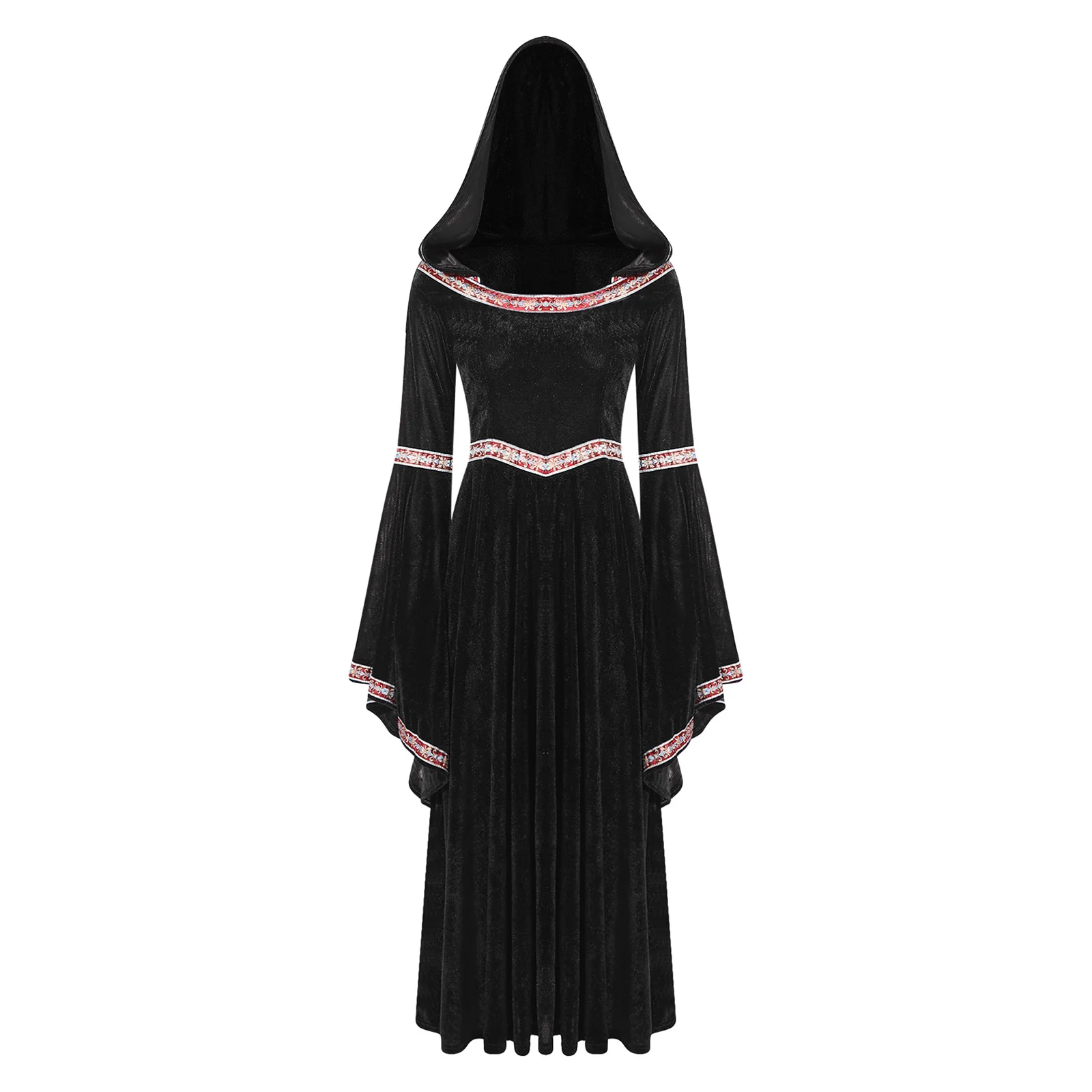 

Women Steampunk Gothic Vampire Witch Cosplay Hooded Dress Velvet Renaissance Princess Maxi Dress for Raves Halloween Carnival