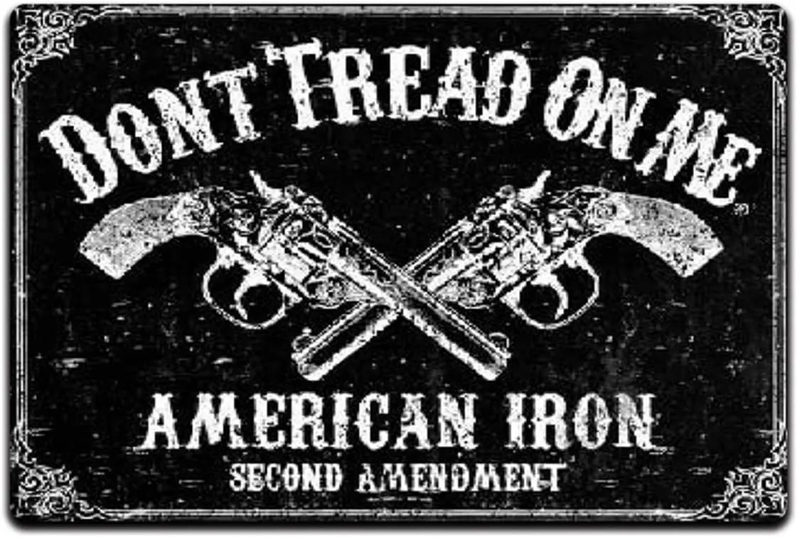 JP's Parcels Tin Signs Man Cave Decor - Metal Sign 12 x 8 in. Don’t Tread On Me Gun