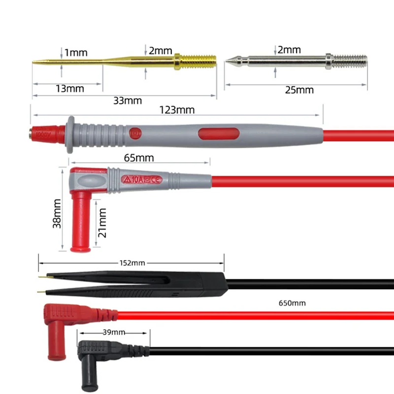 P1503E Series Universal Multimeter Probe Test Leads Kit Replacement Needle Tester Tip IC SMD Test Hook Alligator