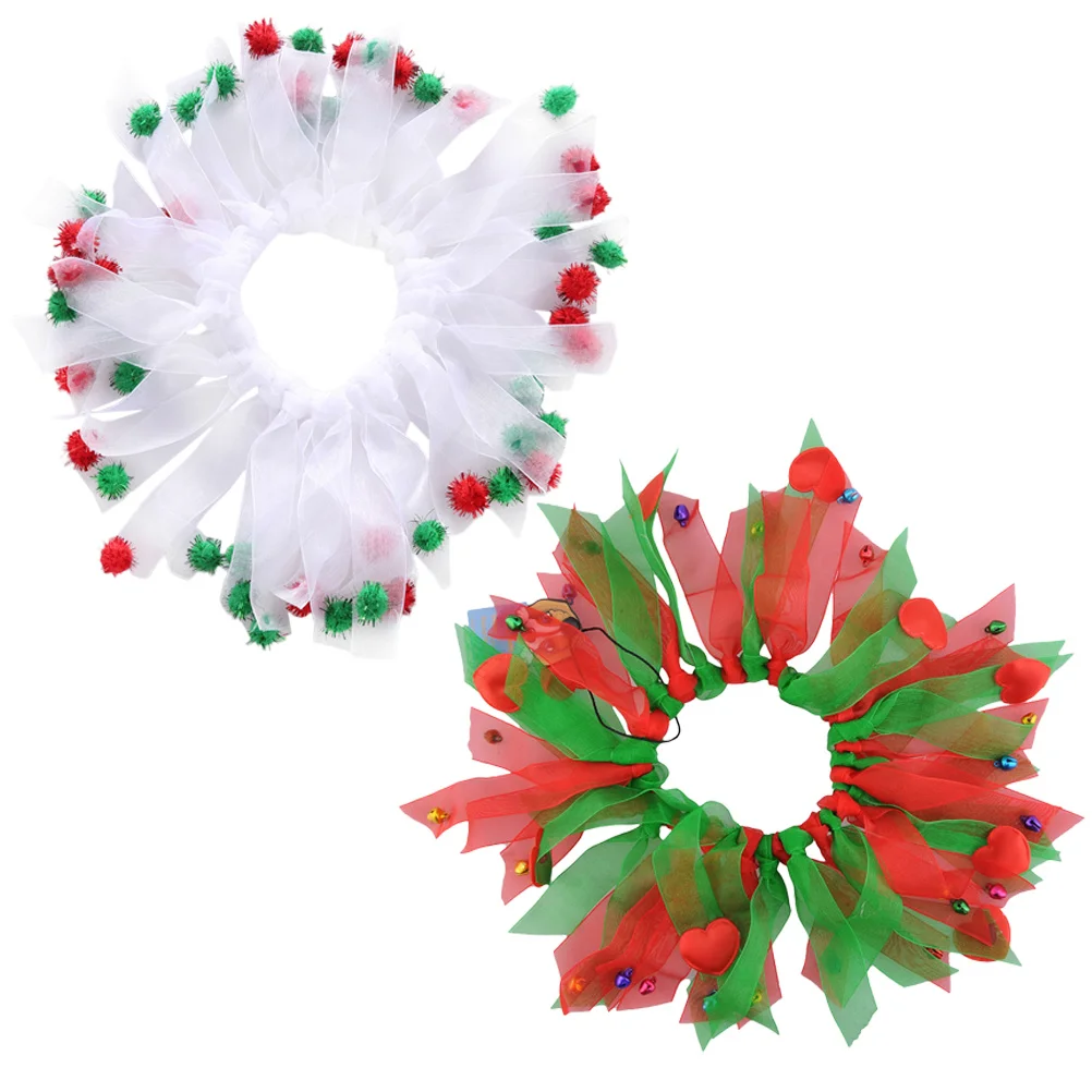 

2 pcs Pet Christmas Ribbon Collar Circular Dog Decorative Elastic Necklace Holiday Party Dress Up Costume Accessory Lightweight