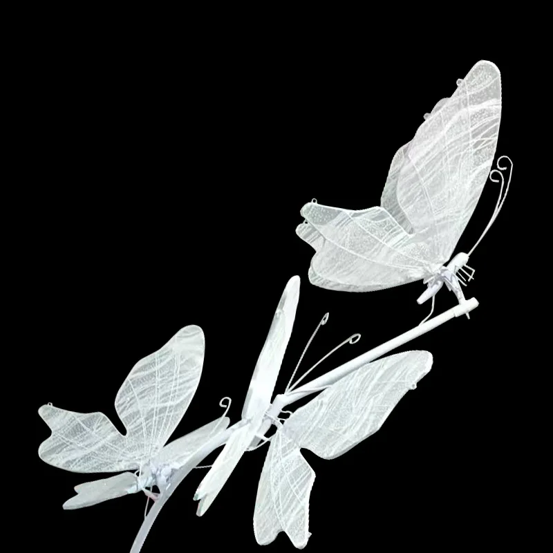 Luminous butterfly street guide light, three-dimensional white wings, simulated butterfly decoration