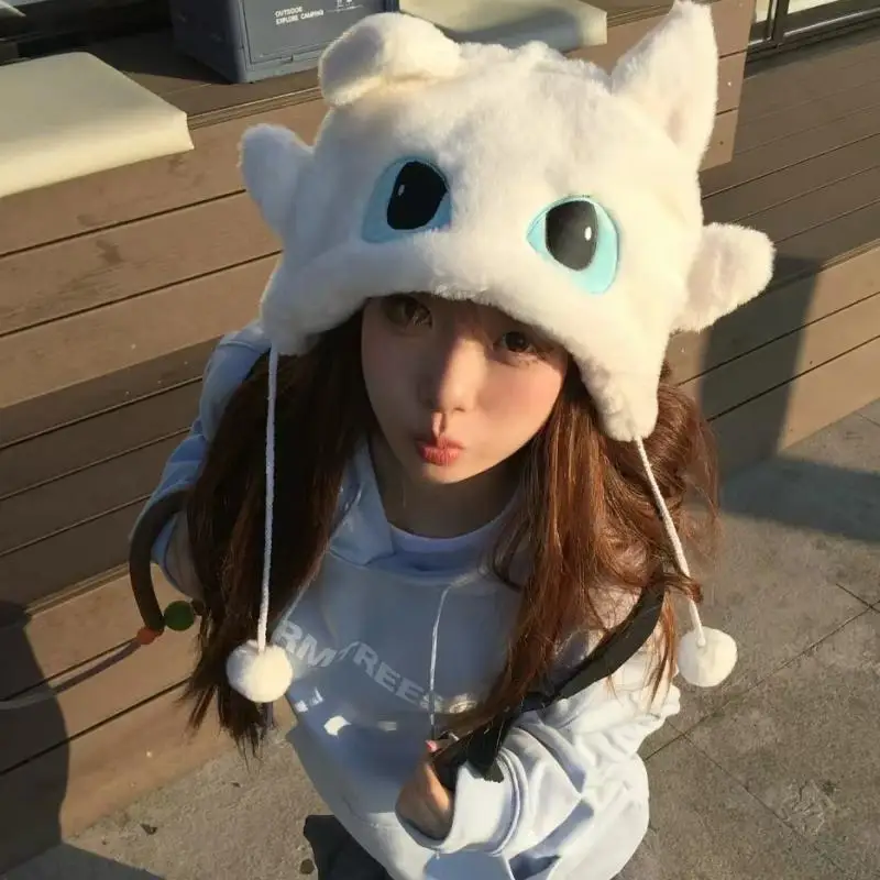 Anime Plush Hat Kawaii Girl Surrounding Ear Protection Hat Decorate Cartoon Thickened In Winter Keep Warm flying dragon Gift