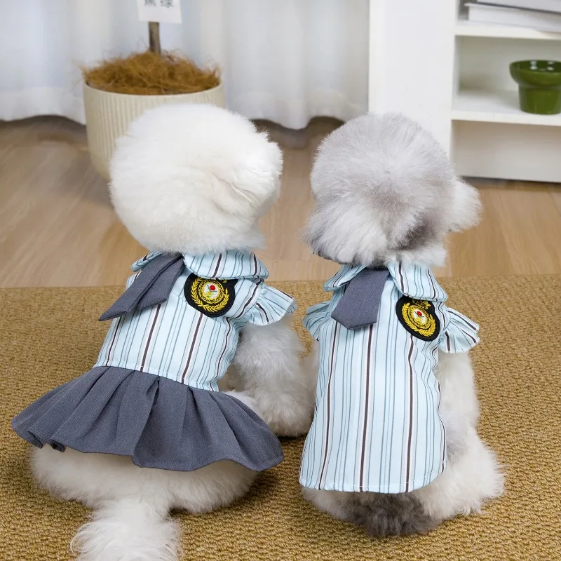 

Striped Summer Dresses for Small Medium Dogs Blue Necktie Decorate Bichon Frise Maltese Cat Clothing Cosplay Puppy Sweatshirts