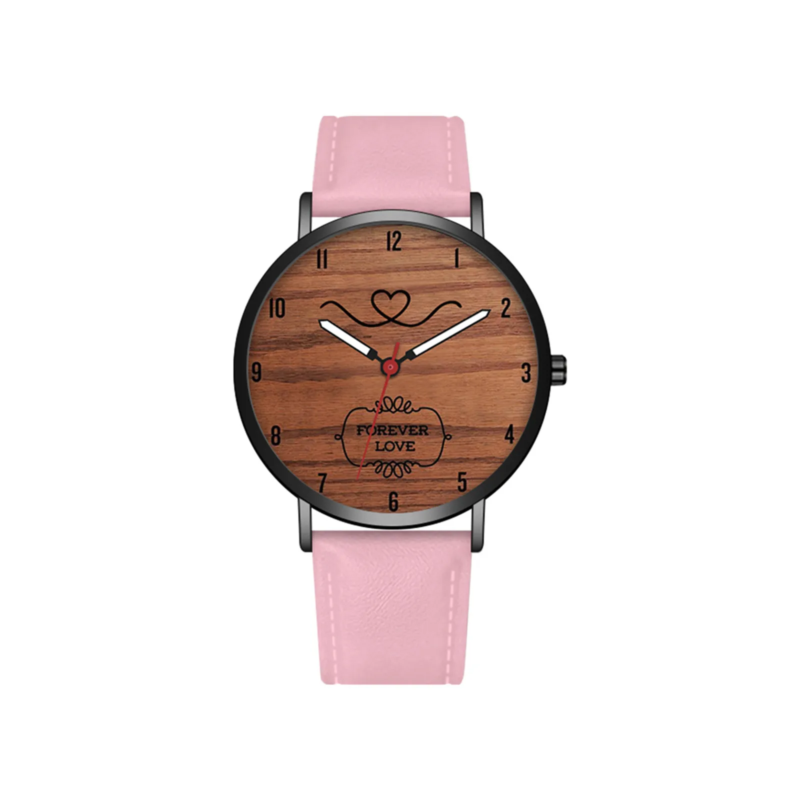 Ladies Leather Clock Valentine'S Day Gift Fashion Couple Watch Strap Steel Quartz Wrist Watch Wooden Grain Exquisite Dial Watch