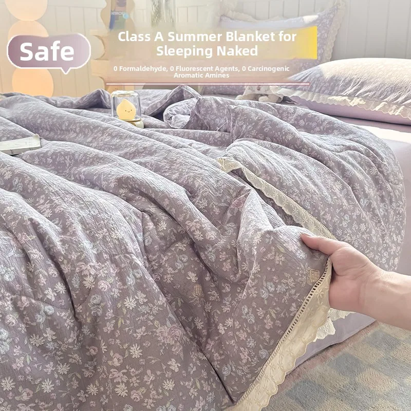 

A-Class Cotton Tead Summer Cool Four-Piece Bedding Set Double-Layered Bed Canopy Single-Person Air Conditioner Quilt Tee-...