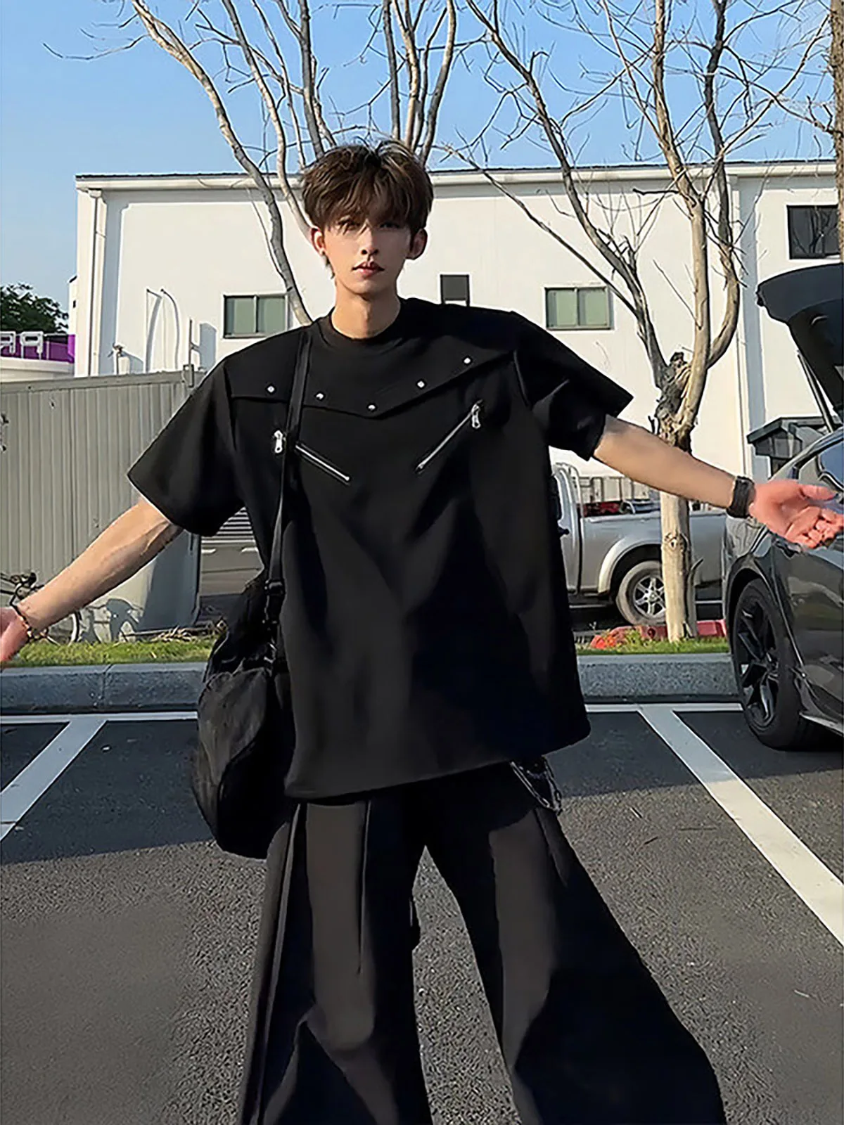 Cleanfit Zip Shoulder Pad T-Shirt Short Sleeve Men Summer Handsome High-End Base Shirt Half Sleeve Body T-Shirt Casual Style
