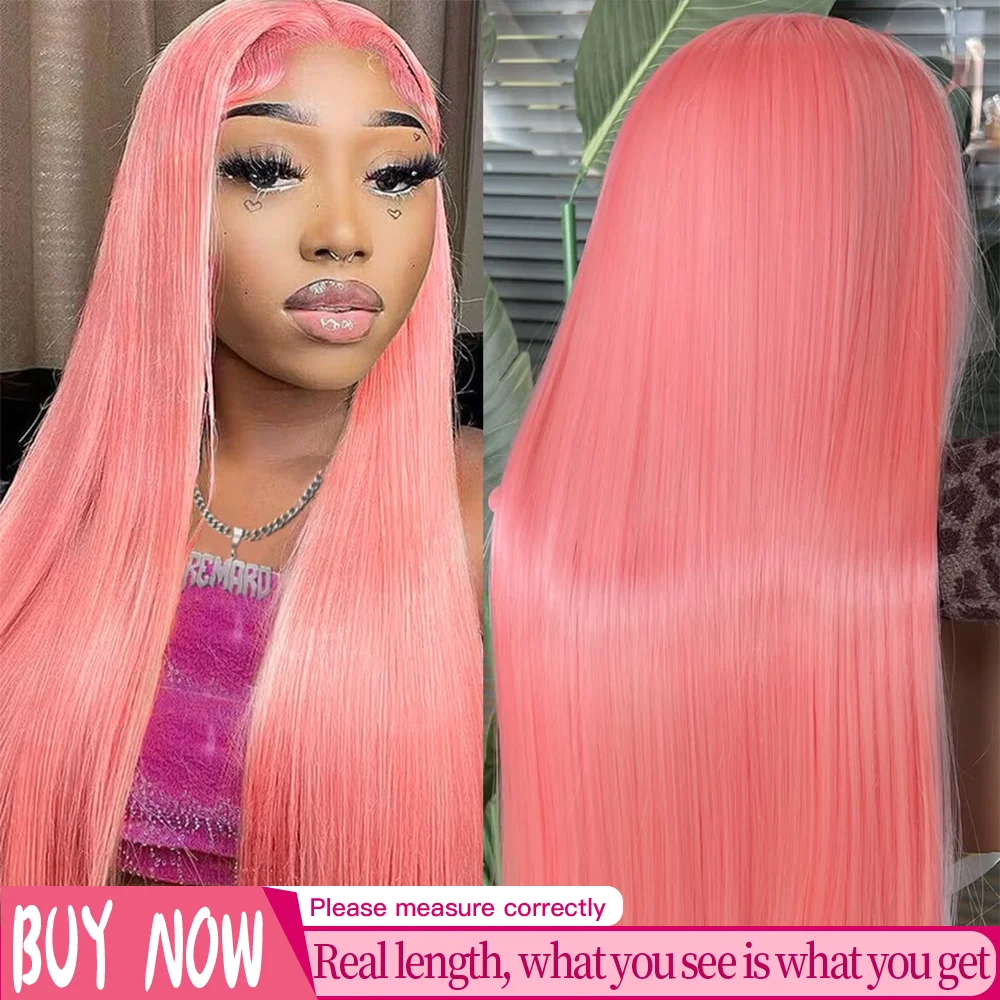 

Pink Lace Front Wigs with Baby Hair for Black Women Human Hair Pre Plucked Straight Colored 13x4 Lace Frontal Wig 180% Density