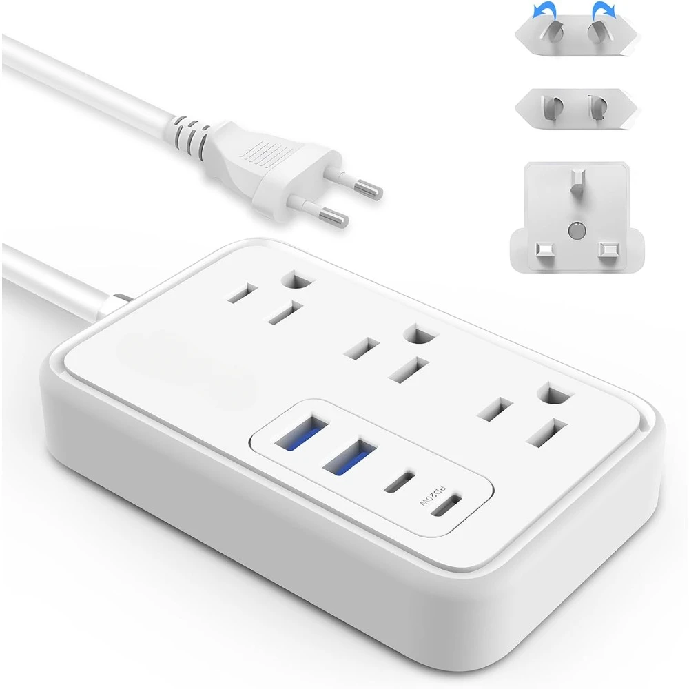 

Дорожный адаптер из США в Великобританию/ЕС с 3 розетками переменного тока, 4 USB (2 PD 20 Вт), вилки типа G/C/A/I, шнур 2,7 фута (Великобритания/ЕС/США/Австралия/ИТ/ES/FR/ИК)