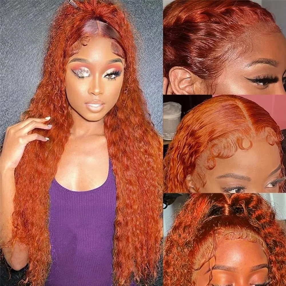 180 Density Glueless wigs 350# Orange Ginger Deep Wave HD Lace Front Wigs Human Hair Curly Lace Frontal Wigs For black Women